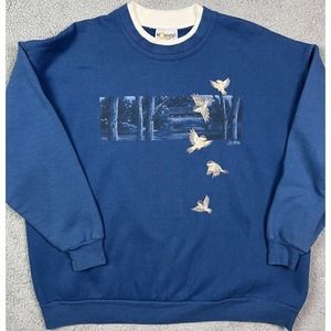 Vintage Blue Bird Christmas Jumper Women’s‎ Embroidered Sweater Crewneck